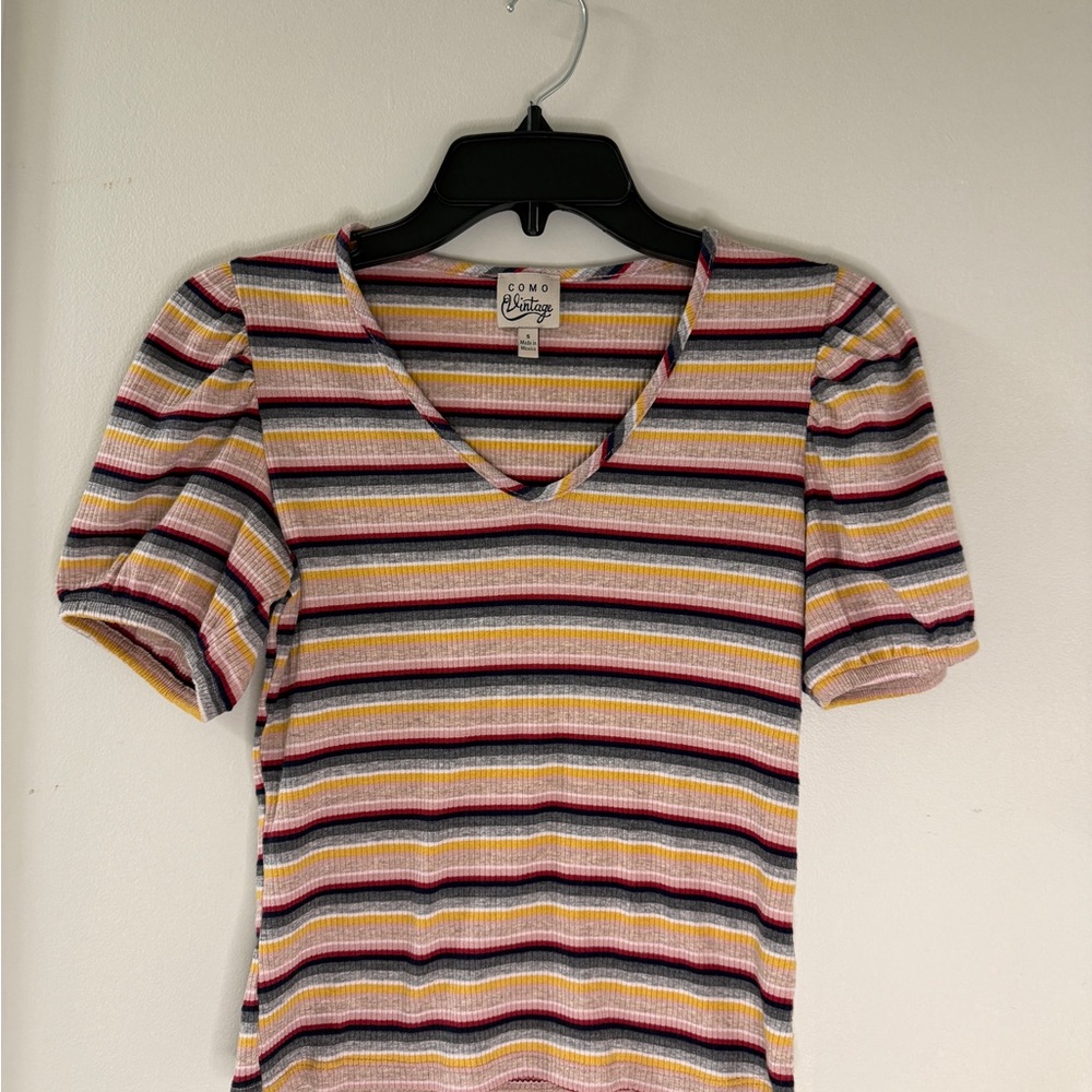 Como Vintage Multicolor Striped Short Sleeve Top